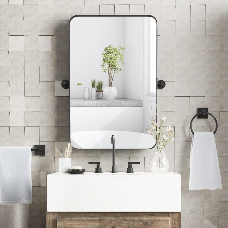 Latitude Run® Pivot Bathroom Mirror Modern Black Metal Framed